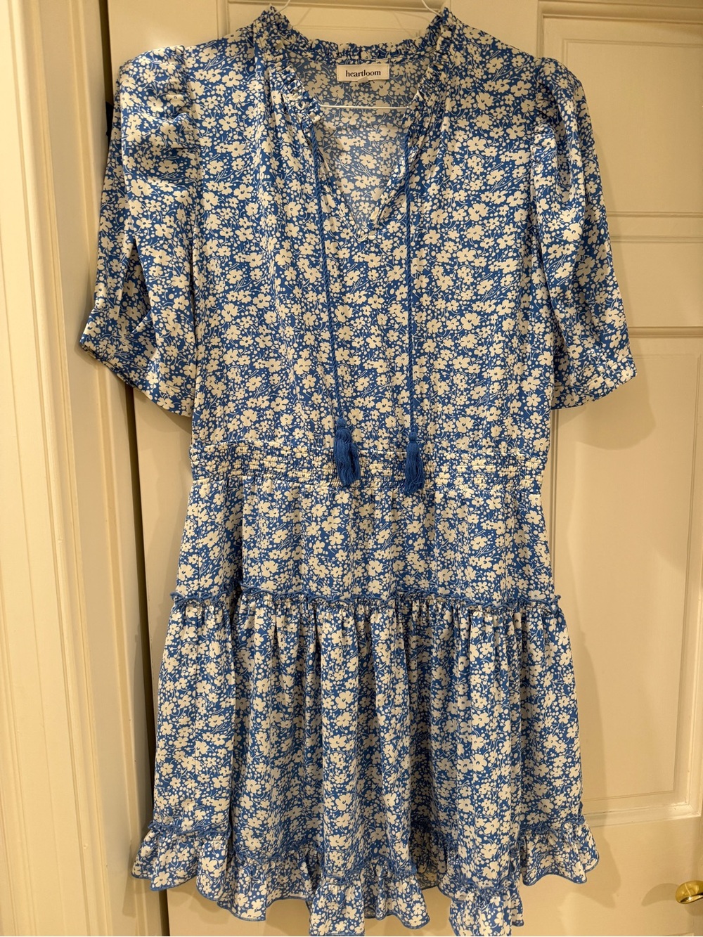 Heartloom Blue and White Floral Tassel Tie Dress